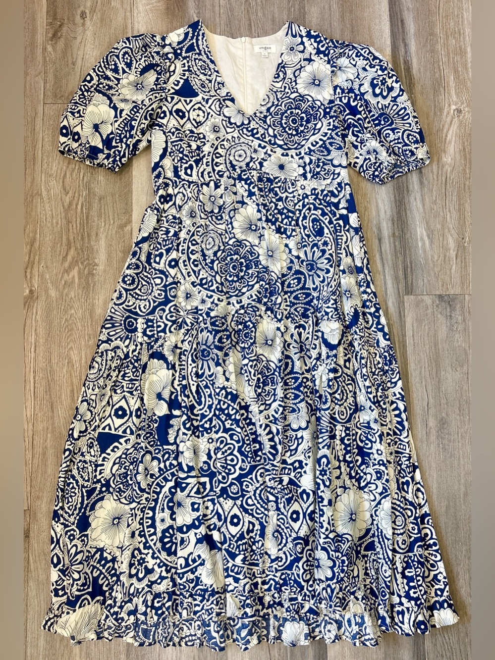 Umgee Navy and White Floral Print Dress Small